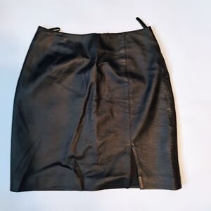 Newport News Black Leather Pencil Skirt Knee-Length Work